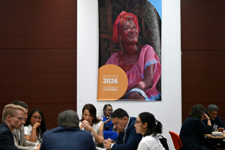 Discussions à la conférence pour une sortie des énergies fossiles à Santa Marta, en Colombie, le 26 avril 2026 ( AFP / Raul ARBOLEDA )