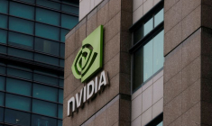 Le logo de Nvidia au siège de la société à Taipei