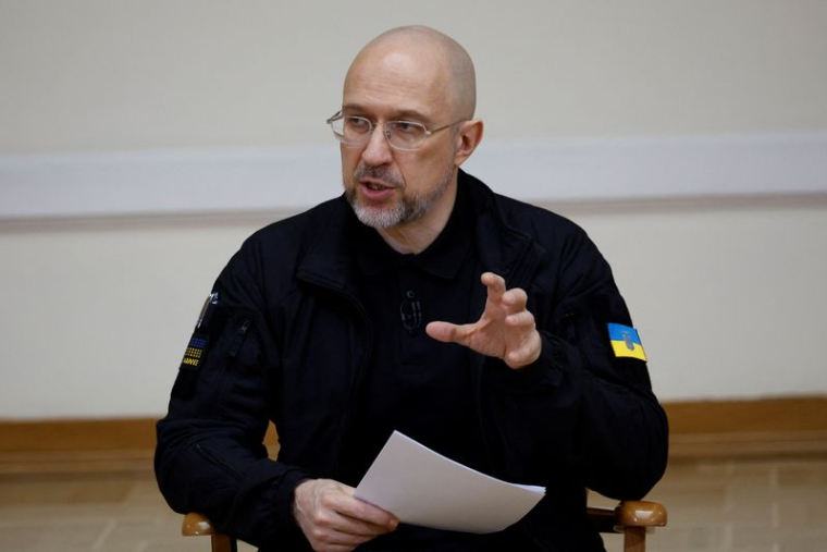 Ukraine's Prime Minister Denys Shmyhal holds a press conference in Kyiv