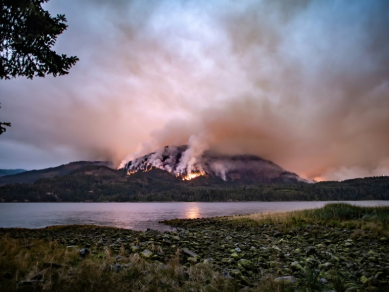 Un feu de forêt à Port Alberni, sur l'île de Vancouver, en Colombie-Britannique, au Canada, le 12 août 2025 ( AFP / Colby Rex O'Neill )