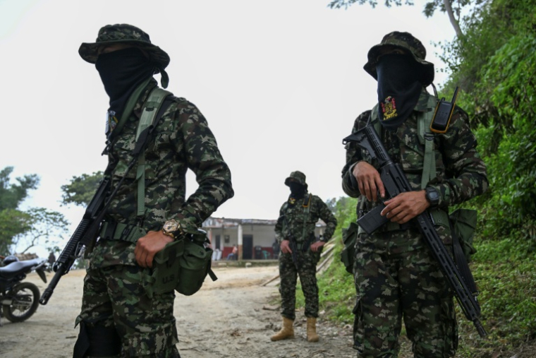 Des membres du groupe Autodefensas Conquistadoras de la Sierra Nevada, en Colombie, le 8 juillet 2023 ( AFP / Raul ARBOLEDA )