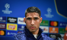 Paris Saint-Germain’s defender Achraf Hakimi speaks during a press conference at the PSG Campus on May 6, 2025, before the UEFA Champions League football match between Paris Saint-Germain and Arsenal FC at the Parc des Princes Stadium in Paris on May 7, 2025. Photo by Firas Abdullah/ABACAPRESS.COM   - Photo by Icon Sport