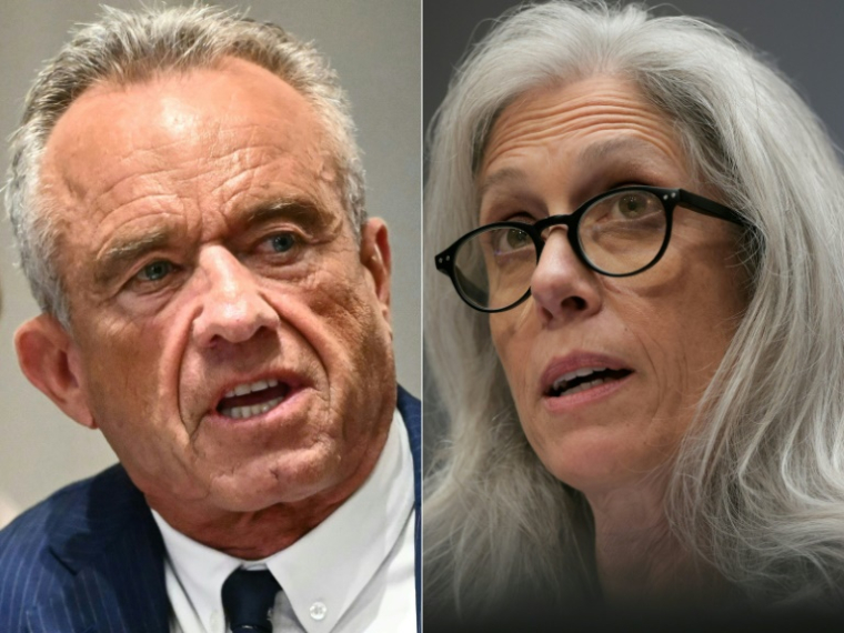 Montage photo montrant le ministre de la Santé américain Robert Kennedy Jr (gauche) et Susan Monarez, directrice des Centres pour le contrôle et la prévention des maladies (CDC) ( AFP / Mandel NGAN )