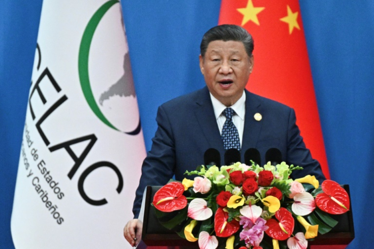 Le président chinois Xi Jinping lors de la cérémonie d'ouverture de la 4e réunion ministérielle du Forum Chine-Communauté des États d'Amérique latine et des Caraïbes (Celac) à Pékin, le 13 mai 2025 ( AFP / Pedro PARDO )