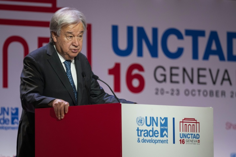 Le secrétaire général de l'ONU Antonio Guterres, mercredi à Genève ( AFP / Fabrice COFFRINI )