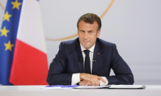 Emmanuel Macron tenant une conférence de presse pour annoncer ses réponses à l'issue du Grand débat national, Paris, le 25 avril 2019 ( AFP / ludovic MARIN )