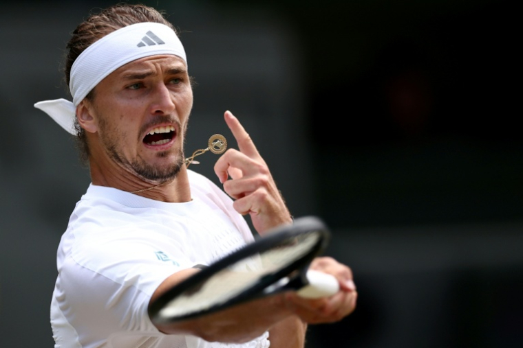 Le N.3 mondial Alexander Zverev en demi-finale de Wimbledon contre le Britannique Arthur Féry, le 10 juillet 2026 à Londres ( AFP / HENRY NICHOLLS )