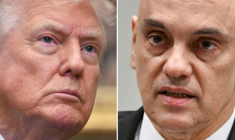 Le président américain Donald Trump, le 30 juillet 2025 à la Maison Blanche, et le juge de la Cour suprême du Brésil Alexandre de Moraes, le 10 juin 2025 à Brasilia ( AFP / Evaristo SA )