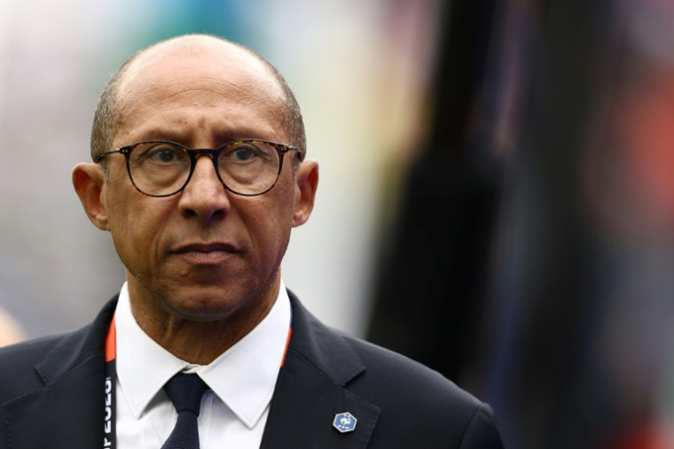 Le président de la Fédération française de football Philippe Diallo arrive au stade de Foxborough, près de Boston, le 26 juin 2026 ( AFP / CHARLY TRIBALLEAU )