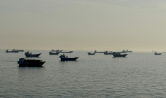 Des navires dans le détroit d'Ormuz au large de la ville omanaise de Khasab, le 17 mai 2026 ( AFP / - )