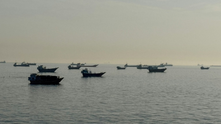 Des navires dans le détroit d'Ormuz au large de la ville omanaise de Khasab, le 17 mai 2026 ( AFP / - )