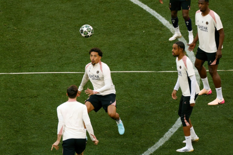 Les Parisiens à l'entraînement à Munich vendredi, veille de la finale de la Ligue des champions. ( AFP / Odd ANDERSEN )