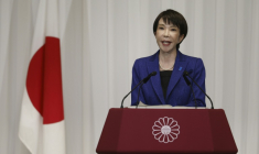 La Première ministre japonaise Sanae Takaichi lors d'une conférence de presse à Tokyo, le 9 février 2026 ( POOL / Franck ROBICHON )
