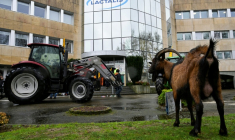 Manifestation de la Confédération paysanne à Laval, en Mayenne, le 21 février 2024. ( AFP / DAMIEN MEYER )