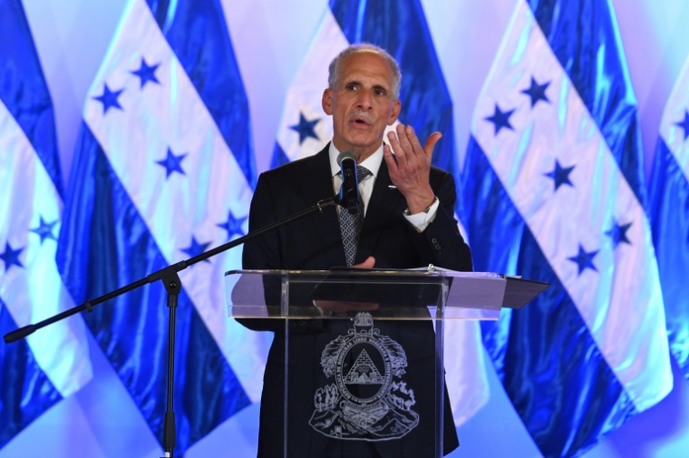 Le président du Honduras, Nasry Asfura, lors d'une conférence de presse au palais présidentiel de Tegucigalpa, le 31 juillet 2026 ( AFP / Orlando SIERRA )