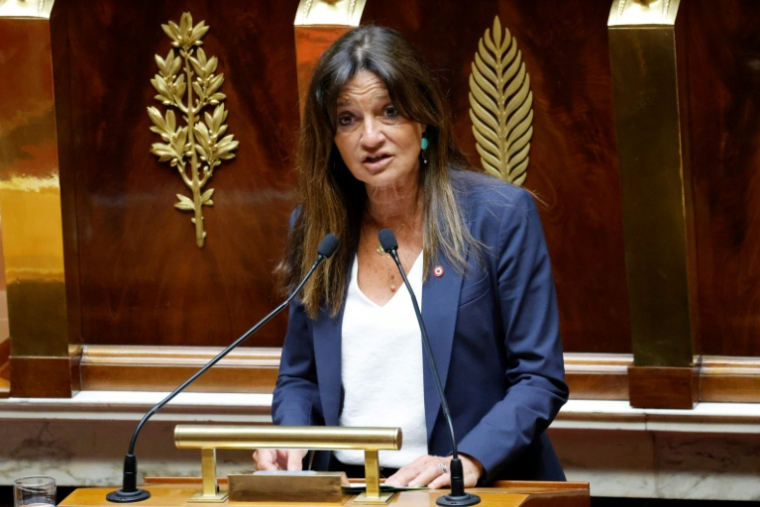 Nathalie Colin-Oesterle, députée du groupe Horizons et Indépendants, prend la parole à l'Assemblée nationale, à Paris, le 12 mai 2025 ( AFP / Ludovic MARIN )
