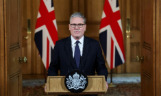 Le Premier ministre britannique Keir Starmer fait une déclaration après une réunion d'urgence de son cabinet sur Gaza, à Londres le 29 juillet 2025  ( POOL / Toby Melville )