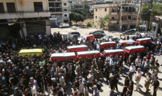 Les funérailles de victimes d'une frappe aérienne israélienne ayant visé le village de Kfar Remmane la veille, dans le sud du Liban, le 8 septembre 2026 ( AFP / Mahmoud ZAYYAT )