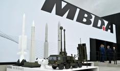 Stand MBDA au salon aéronautique de Farnborough près de Londres le 22 juillet 2024. ( AFP / JUSTIN TALLIS )