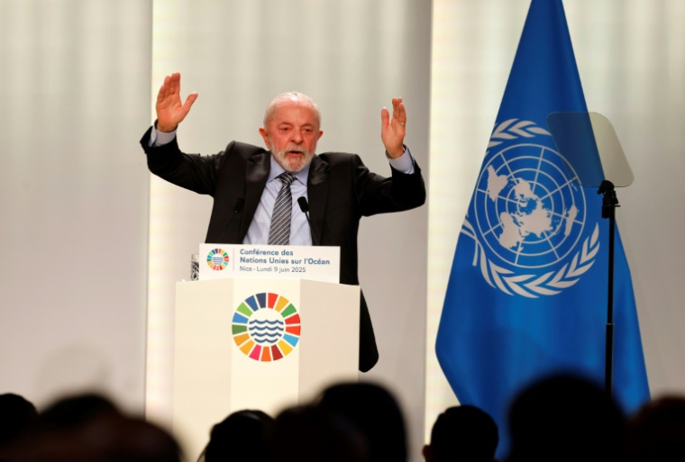 Le président brésilien Luiz Inacio Lula da Silva lors de la Conférence des Nations unies sur les océans (Unoc3), le 9 juin 2025 à Nice ( AFP / Ludovic MARIN )