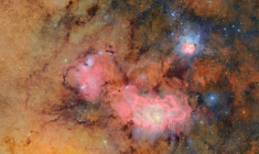 Image non-datée prise par l'observatoire Vera Rubin publiée le 20 juin par le NSF et le DOE de la nébuleuse trifide et de la lagune ( NSF-DOE Vera C. Rubin Observatory / HANDOUT )