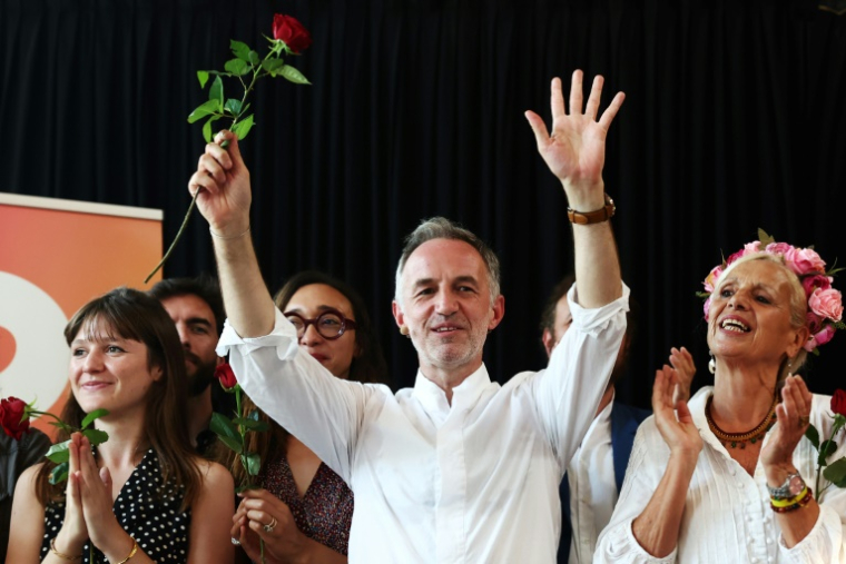 Le candidat socialiste aux municipales à Paris, Emmanuel Grégoire, le 22 juin 2025 lors d'un meeting dans la capitale ( AFP / ROMAIN PERROCHEAU )