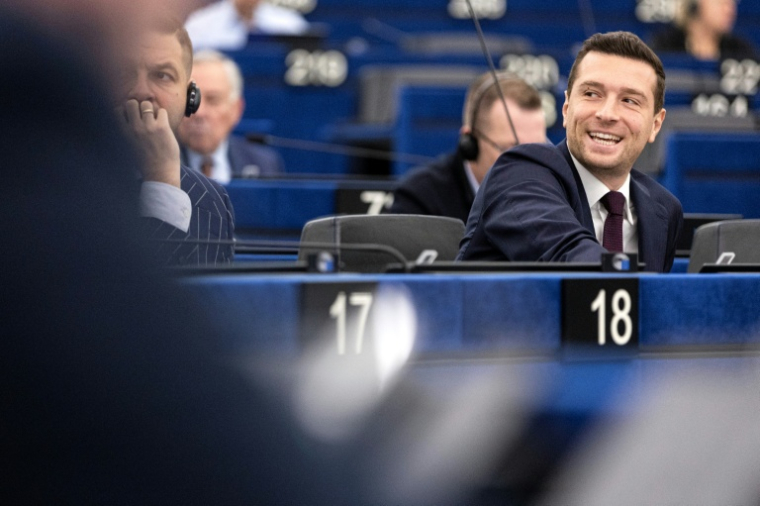 Le président du Rassemblement national (RN) Jordan Bardella, le 20 octobre 2026 lors d'une session plénière du Parlement européen à Strasbourg ( AFP / ROMEO BOETZLE )