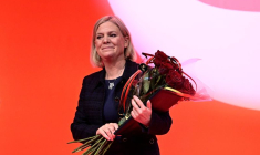 La première ministre suédoise, Magdalena Andersson, lors de la veille électorale du parti social-démocrate