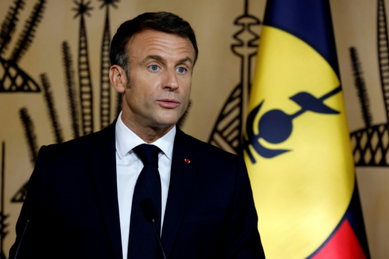 Le président Emmanuel Macron lors d'une cérémonie à Nouméa, le 24 juillet 2023 ( AFP / Ludovic MARIN )