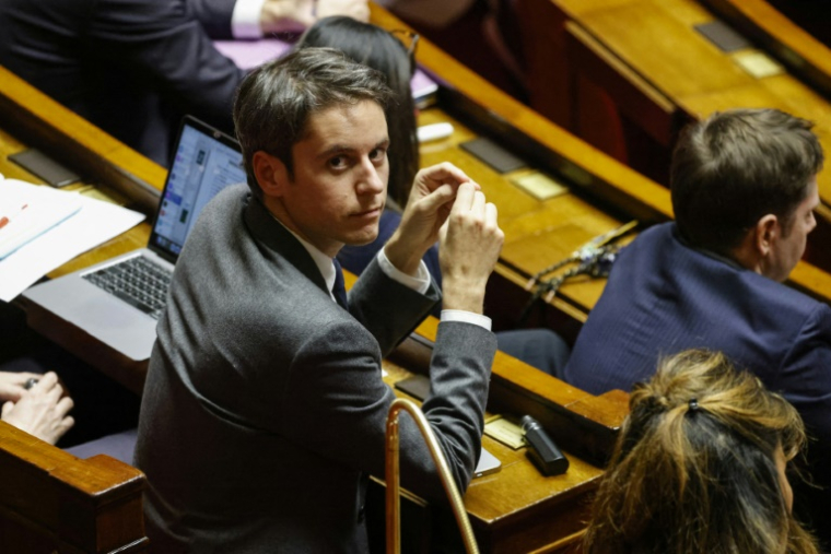 Le député et président du groupe Ensemble pour la République à l'Assemblée Gabriel Attal, le 20 janvier 2025 dans l'hémicycle à Paris ( AFP / LUDOVIC MARIN )