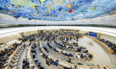 Le Conseil des droits de l'homme des Nations unies lors d'une session extraordinaire sur la situation en Iran, le 24 novembre 2022 à Genève ( AFP / VALENTIN FLAURAUD )