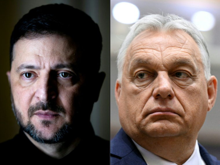 Combinaison de photos du président ukrainien Volodymyr Zelensky (G, 20 février 2026 à Kiev) et du Premier ministre hongrois Viktor Orban (D, le 26 juin 2025 à Bruxelles) ( AFP / HENRY NICHOLLS )