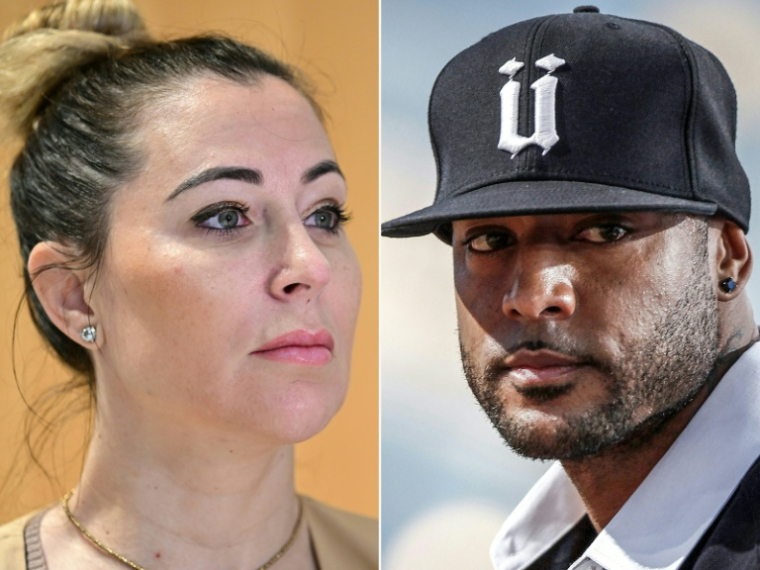 A gauche, l'agente Magali Berdah à Paris, le 10 mai 2023. A droite, le rappeur Booba à Cannes, le 14 mai 2011 ( AFP / GUILLAUME BAPTISTE )