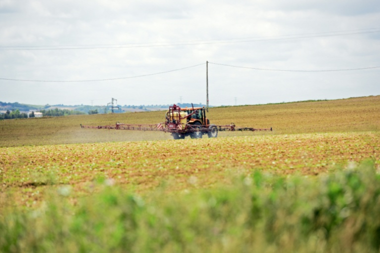 Un agriculteur traite un champ avec des pesticides, le 20 mai 2016, à Villefranche-de-Lauragais, en Haute-Garonne ( AFP / REMY GABALDA )