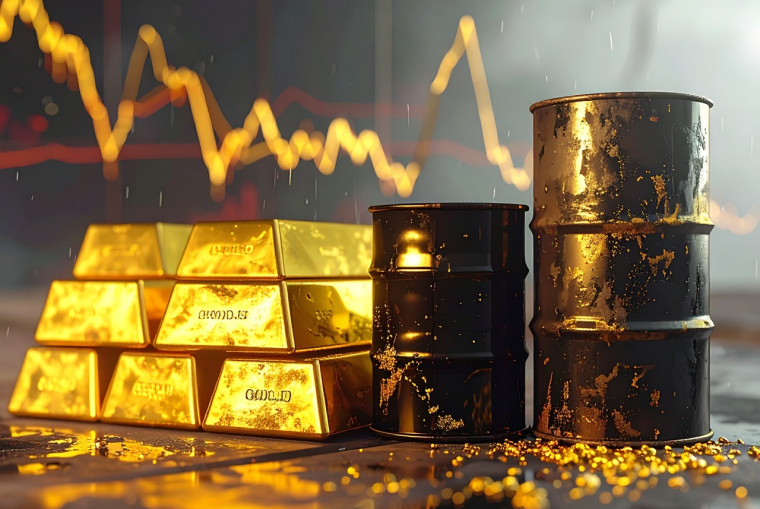 Alors que l'or enchaîne les records historiques, le pétrole, lui, oscille entre 60 et 70 dollars le baril. Cette divergence, qui traduit une aversion croissante des investisseurs pour le risque et un ralentissement de la croissance économique, pourrait s'accentuer dans les mois à venir. (crédit : Adobe Firefly / image générée par IA)