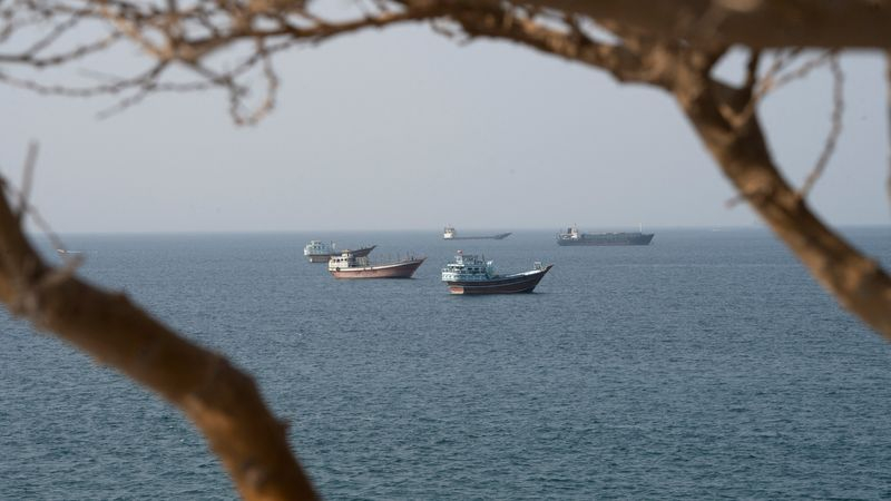 Navires près du détroit d'Ormuz, vus depuis Musandam