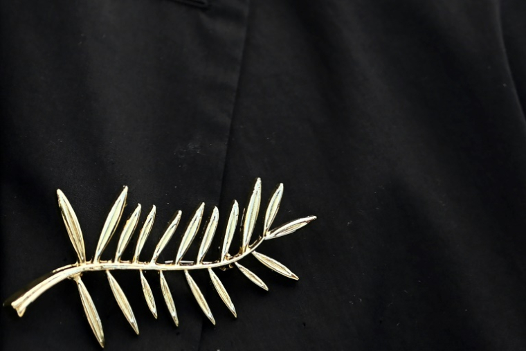 Une épingle en forme de Palme d'or, le 21 mai 2025 au festival de Cannes ( AFP / Miguel MEDINA )