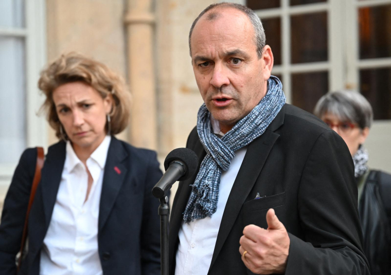 Laurent Berger et Marylise Léon, le 16 mai 2023, à Matignon ( AFP / BERTRAND GUAY )