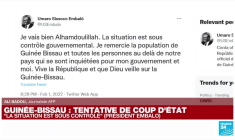 Tentative de coup d'État en Guinée-Bissau : "La situation est maintenant sous contrôle"