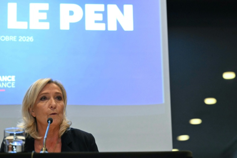 La candidate RN à la présidentielle Marine Le Pen à Bruxelles le 14 octobre 2026 ( AFP / NICOLAS TUCAT )