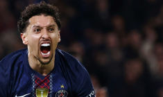 Le capitaine du PSG Marquinhos buteur contre Monaco en Ligue des champions, le 25 février 2026 au Parc des Princes ( AFP / FRANCK FIFE )