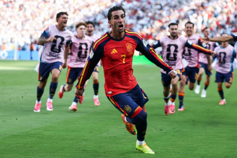 La joie de Ferran Torres, buteur et héros de la finale qui a sacré l'Espagne face à l'Argentine en finale du Mondial, le 19 juillet 2026 à East Rutherford  ( AFP / FRANCK FIFE )