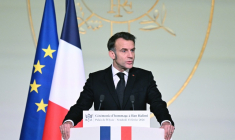 Le président Emmanuel Macron lors d'une cérémonie commémorant le 20e anniversaire de l'assassinat d'Ilan Halimi, à l'Élysée, le 13 février 2026 à Paris ( POOL / Bertrand GUAY )