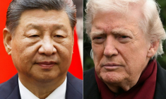 Cette combinaison de photos réalisée le 24 novembre 2025 montre le président chinois Xi Jinping (à gauche) à Pékin le 12 novembre 2025, et le président américain Donald Trump (à droite) à Washington le 22 novembre 2025 ( POOL / Maxim Shemetov )