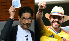Cette combinaison de photos créée le 21 juin 2026 montre le candidat de gauche Ivan Cepeda (à gauche) et le candidat de droite dure Abelardo de la Espriella (à droite) au cours de l'élection présidentielle colombienne ( AFP / Raul ARBOLEDA )