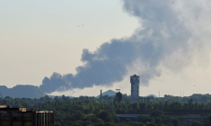 Smoke rises after shelling during Ukraine-Russia conflict in Donetsk