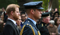 Les princes William, au premier plan, et Harry, fils du roi d'Angleterre Charles III, aux funérailles de la reine Elizabeth, le 19 septembre 2022 ( POOL / Paul ELLIS )