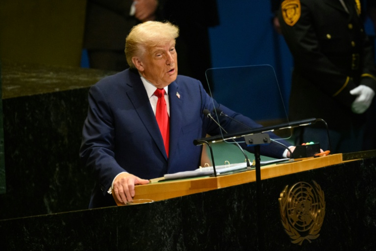 Le président américain Donald Trump s'adresse à l'Assemblée générale de l'ONU, le 23 septembre 2025 à New York ( GETTY IMAGES NORTH AMERICA / Alexi J. Rosenfeld )
