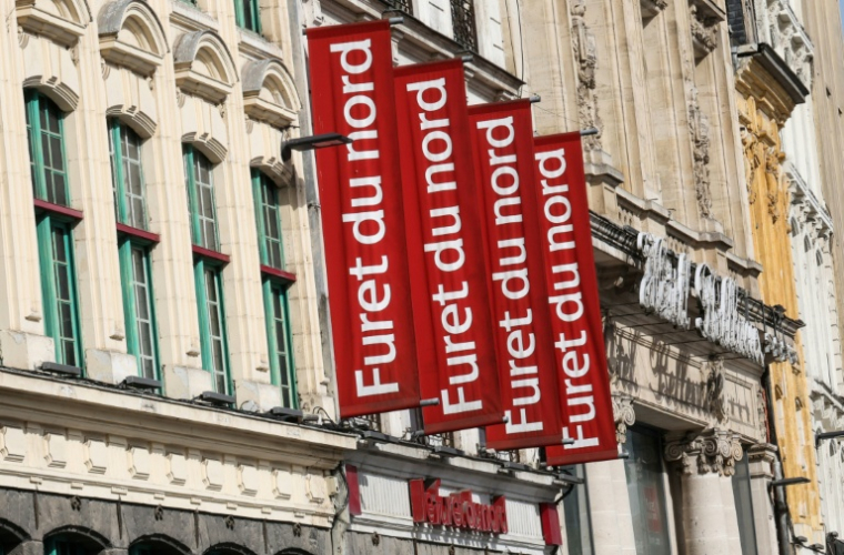 A photograph taken on May 23, 2026 shows Le Furet du Nord bookstore in Lille, northern France.  Le Furet du Nord bookstore belongs to the NOSOLI group, which is experiencing financial difficulties and is expected to announce its placement under receivership at an extraordinary meeting of the Works Council on May 26, 2026. ( AFP / Francois LO PRESTI )
