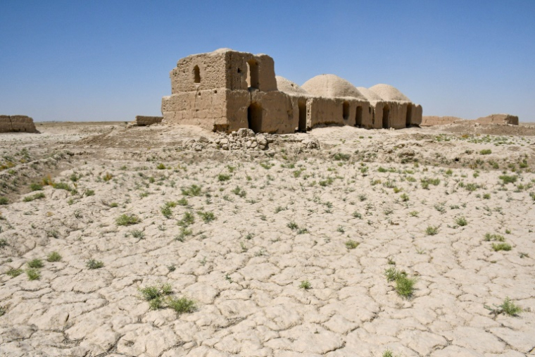 Des maisons traditionnelles en terre inhabitées en raison des pénuries d'eau chroniques dasn le village de Bolak, dans le nord de l'Afghanistan, le 10 juillet 2025 ( AFP / Atif Aryan )